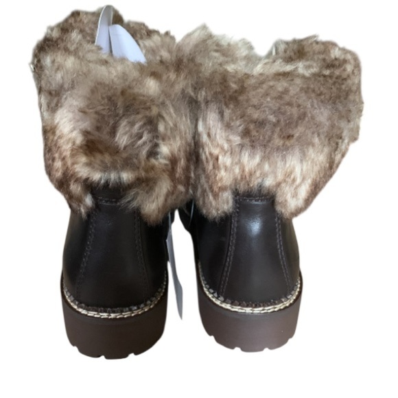 LANDSEND Women’s Leather Faux Fur Cuff Booties, Side Zip - Picture 13 of 14